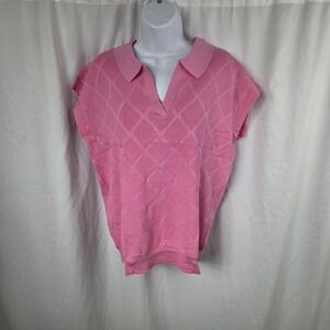 Messic Sweater Womens XL Pink Collared Sleeveless Knit Diamond Pattern Top